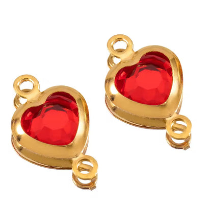 SS 2723 Red Heart Zircon Double loop connector - 18k Gold plated 316 stainless steel ( 1 pc ) Anti tarnish ( 7.5 * 12 mm )