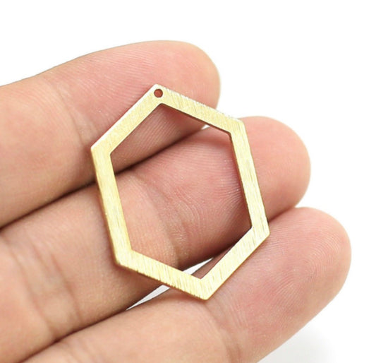 BC01B Hexagon Textured Bezel charm ( 1 pc ) Raw Brass