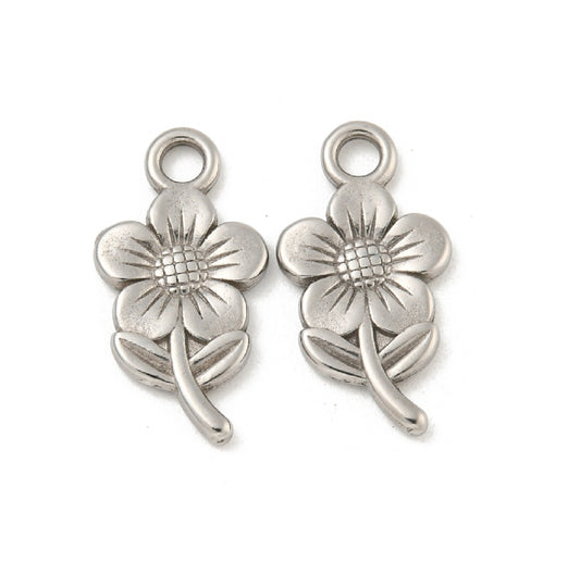 SS 3034 Flower Charm Platinum PVD plated stainless steel ( 1 piece ) Anti tarnish ( 6:15 mm )
