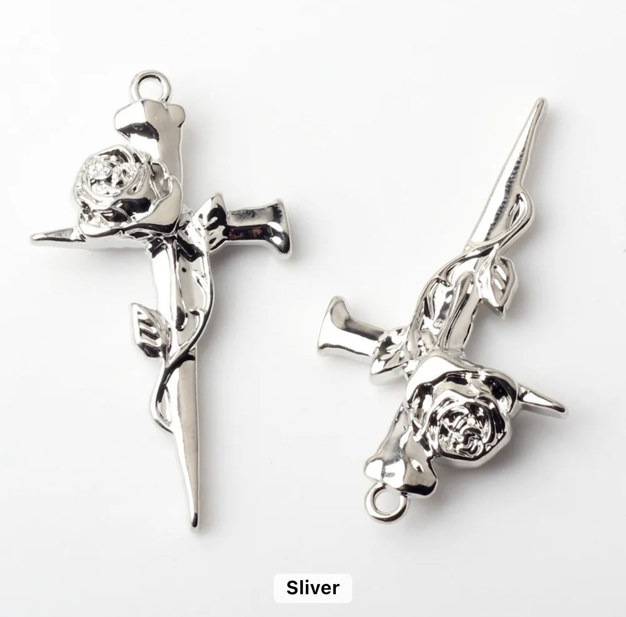 GP 1249 - Cross with rose silver plated charm - per piece - tarnish resistant