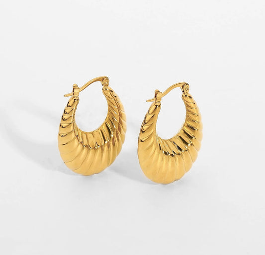 SS 85 U shaped striped Hoop Earrings - 18k stainless steel - Anti tarnish - Wholesale