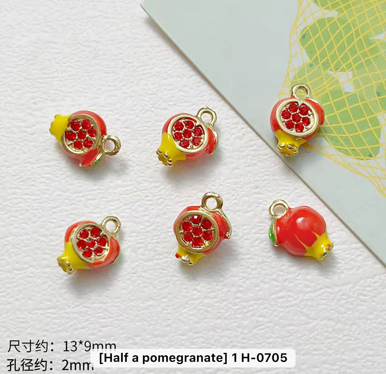 SS 2880 Half Pomegranate Fruit enamel 14k gold plated charm ( 1 pc ) Anti tarnish