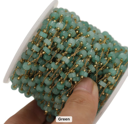 CN 166 Green cylindrical stone Handmade 18k gold PVD plated 316 Stainless steel chain ( 1 feet ) Anti tarnish