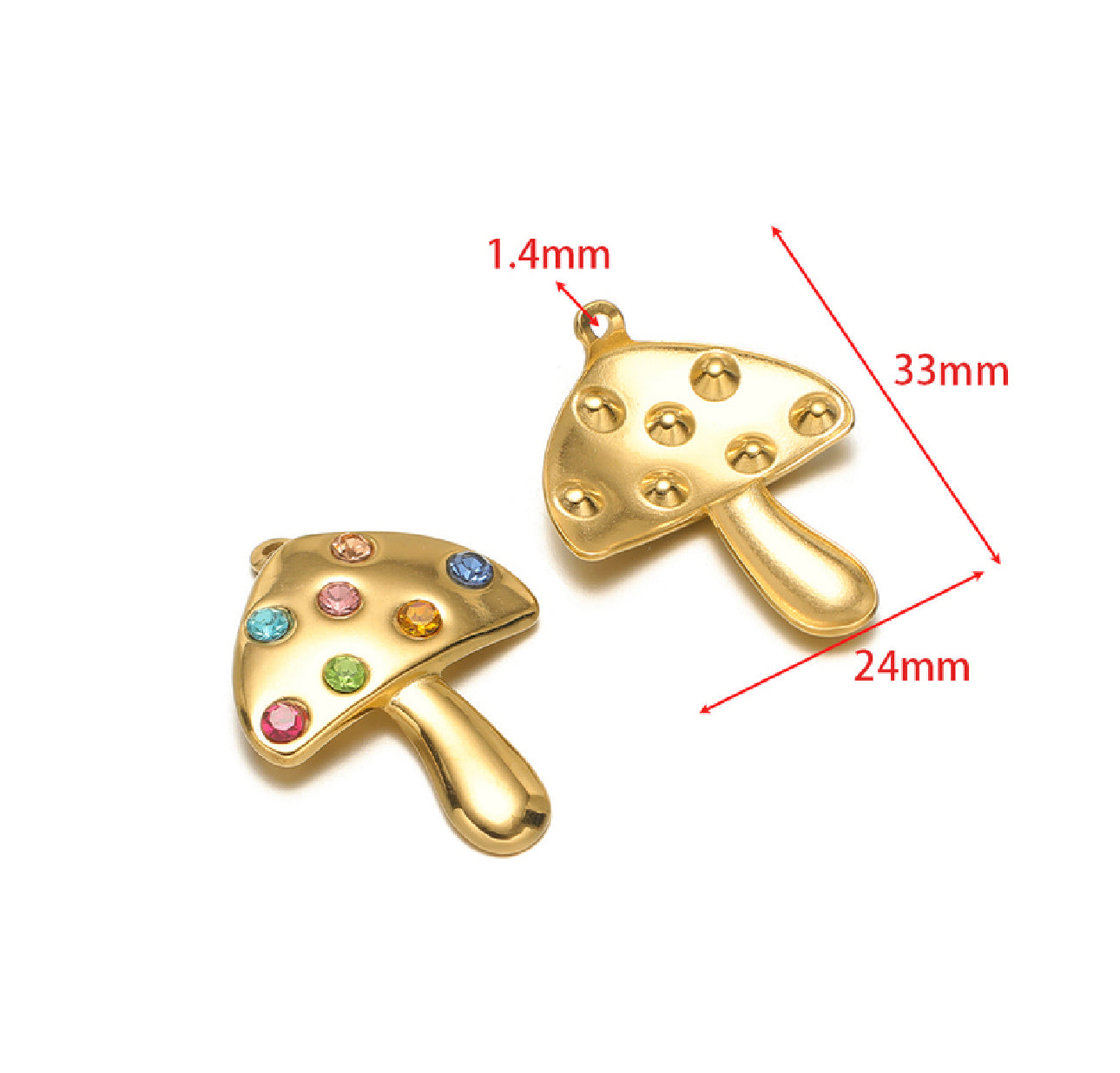SS 2993 Mushroom Colourful Zircon Charm 18K Gold PVD plated stainless steel ( 1 piece ) Anti tarnish ( 24:33 mm )