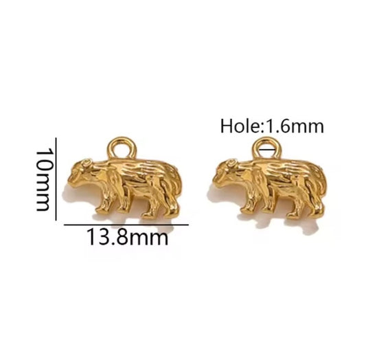 SC01C Bear charm 18k Gold PVD plated 316 stainless steel ( 1 pc ) Anti tarnish ( 10*13.8 mm )