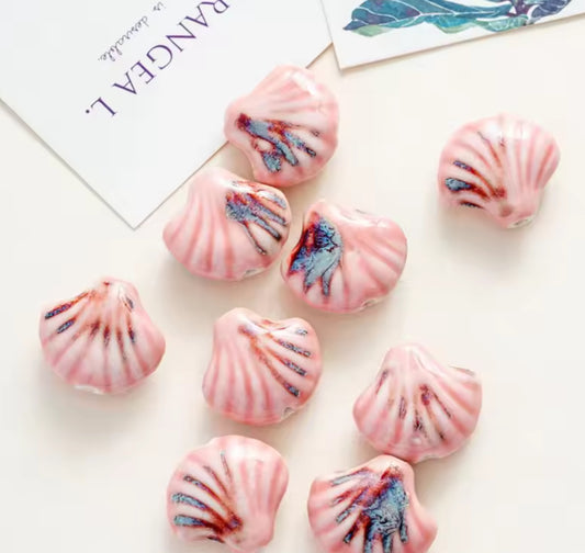 BBB 218 (a) Pink Big Shell Porcelian Ceramic bead ( 1 pc ) High Shine ( 32:30 mm )