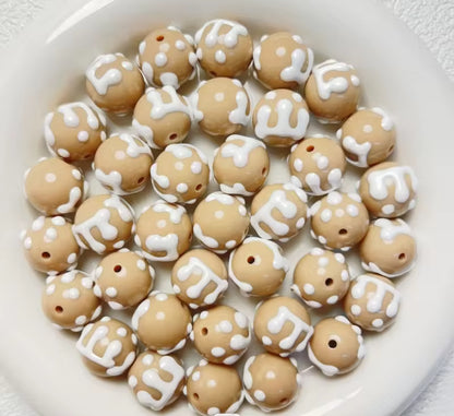 BBB 126 (g) Mustard Brown Snow Hand painted UV Plated Acrylic Bead ( 1 pc ) ( 16 mm )