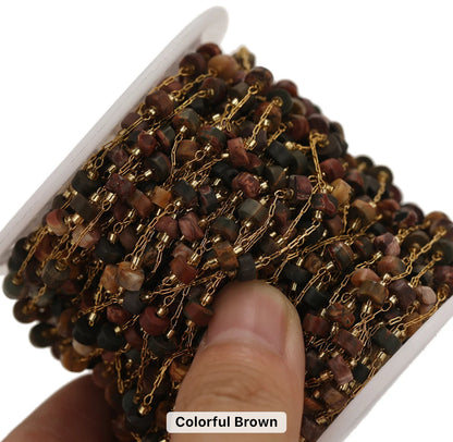 DIYS68 Colourful brown cylindrical stone Handmade 18k gold PVD Plated 316 Stainless steel chain ( 1 feet ) Anti tarnish