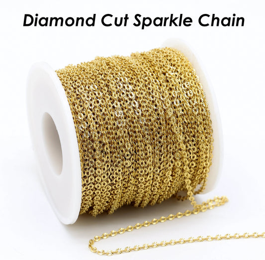 DIYS236  Diamond cut sparkle chain ( 1 feet ) PVD