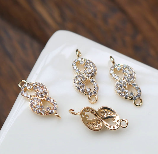 SS 2790 Infinity Zircon Connector Charm 14k gold plated ( 1 pc ) Anti tarnish ( 7.5:18 mm )