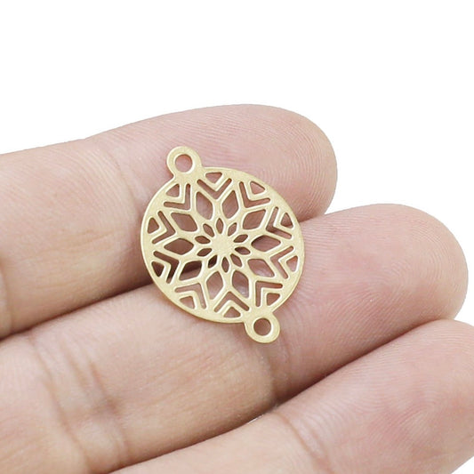 BC01R Round Floral Connector charm ( 1 pc ) Raw Brass