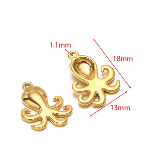 SS 3112 Octopus Ocean Charm 18k Gold PVD plated 316 stainless steel ( 1 pc ) Anti tarnish