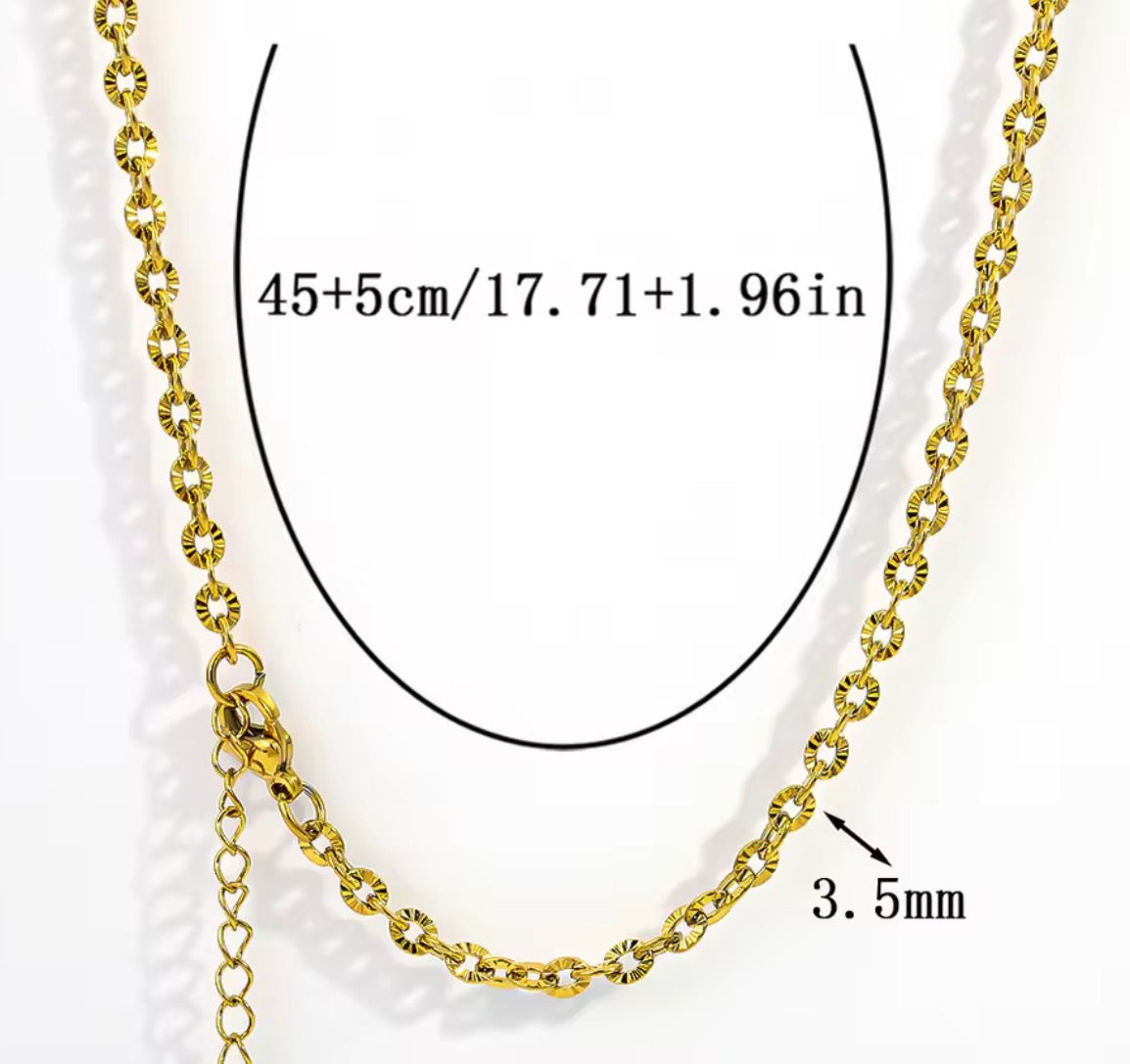RC 74 Embossed Link Ready made chain 18k Gold PVD plated 316 Stainless steel ( 1 pc ) Anti tarnish - with extension