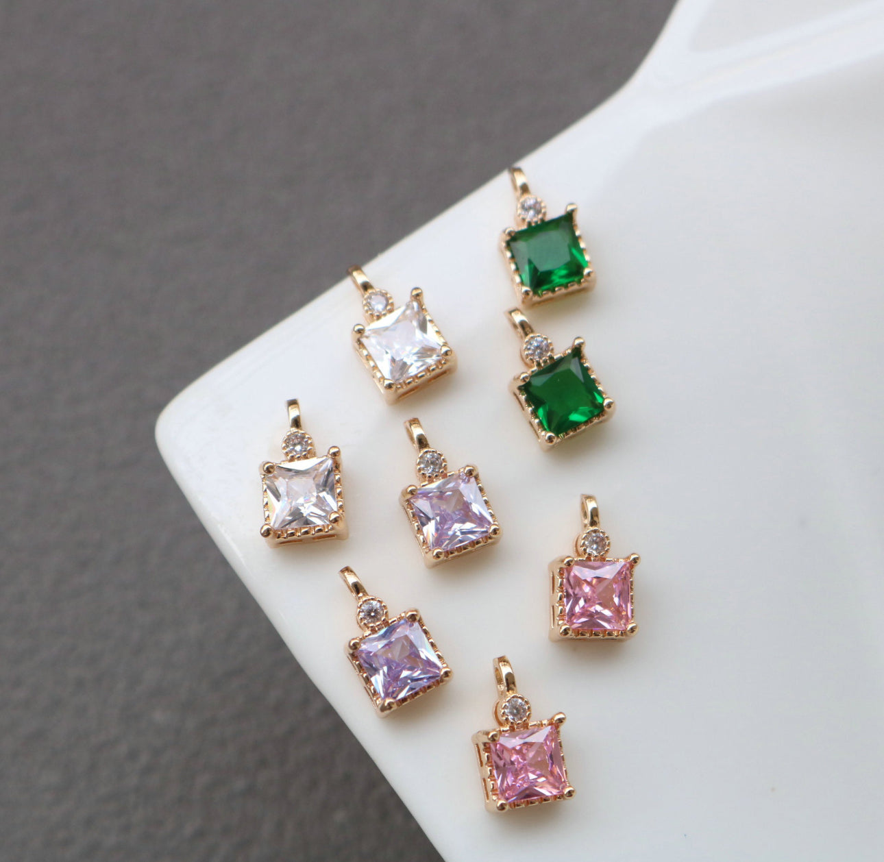 SS 2785 Purple Square CZ charm 14k gold plated Zircon crystal ( 1 pc ) Anti tarnish