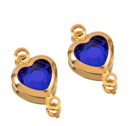 SS 2722 Dark Blue Heart Zircon Double loop connector - 18k Gold plated 316 stainless steel ( 1 pc ) Anti tarnish ( 7.5 * 12 mm )
