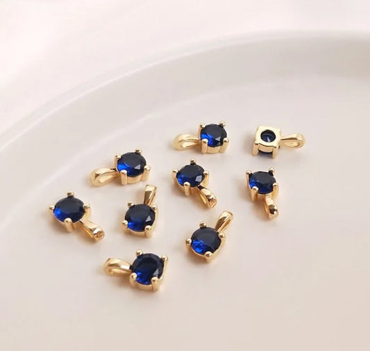 CZ 1447 Blue gold plated zircon charm - per piece - anti tarnish