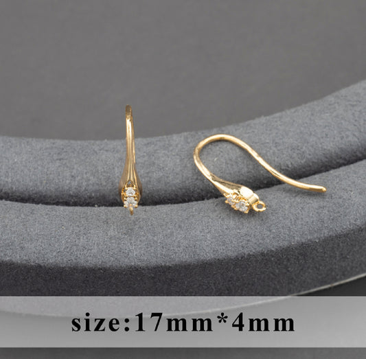 SS 1085 Zircon Hook 18k gold plated ( 2 pc ) Anti tarnish