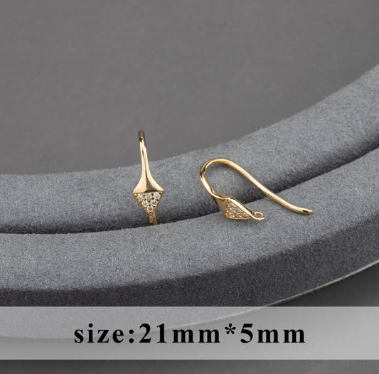 SS 1087 Zircon Hook 18k gold plated ( 2 pc ) Anti tarnish