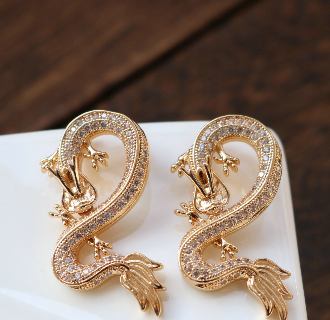 SS 2786 Dragon Big CZ Pendant 14k gold plated Zircon crystal ( 1 pc ) Anti tarnish