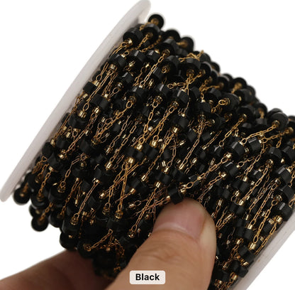 DIYS62 Black Cylinder stone Handmade 18k gold PVD plated Stainless steel chain ( 1 feet ) Anti tarnish
