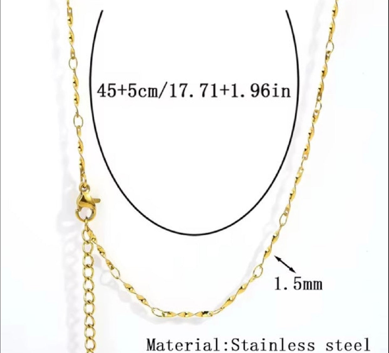 RCS23 Twisted Bar Style Ready made chain with extension (1 pc ) 18k Gold PVD