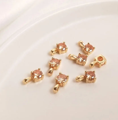 BBB 158 (G) Yellow Zircon Round gold plated charm ( 1 pc ) Anti tarnish ( 5.5:10 mm )