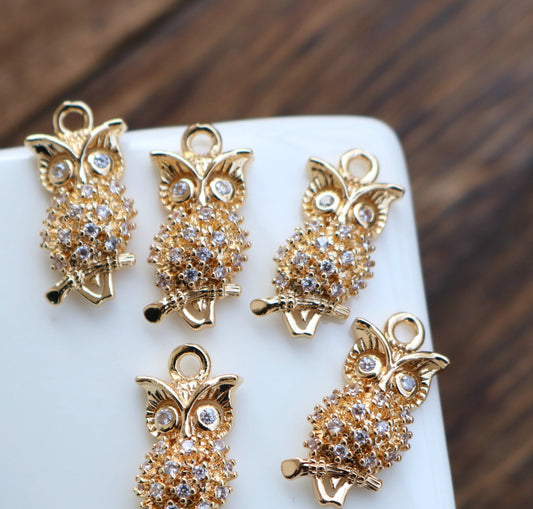 SS 2789 Owl Zircon Charm 14k gold plated ( 1 pc ) Anti tarnish ( 9:19 mm )