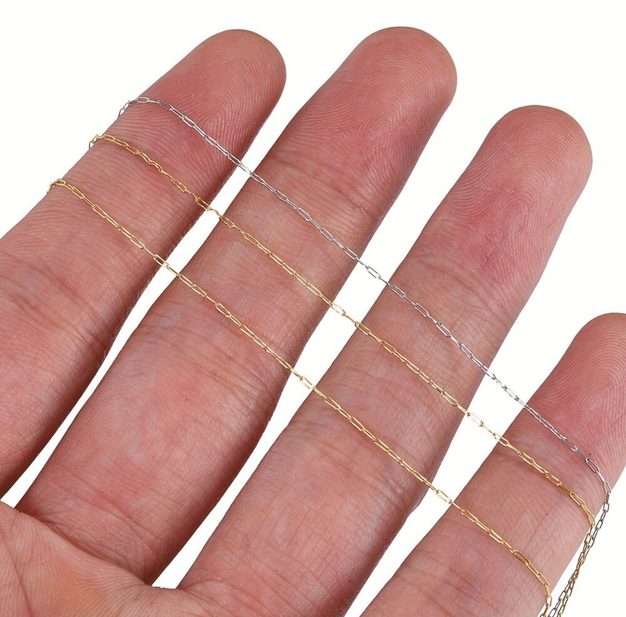 Daintiest paper clip chain 14k gold plated ( 1 feet ) Anti tarnish