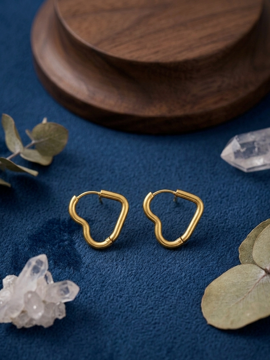 ESJ18G HEART HOOPS - 18K GOLD PVD plated 316 stainless steel - Anti tarnish