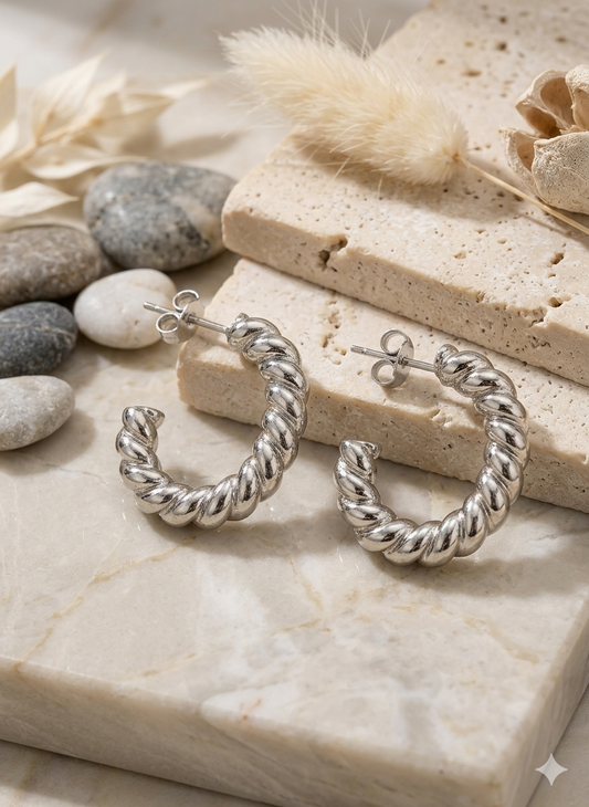 ESJ17A AURA TWIST Earrings - SLIVER PVD plated 316 stainless steel - Anti tarnish