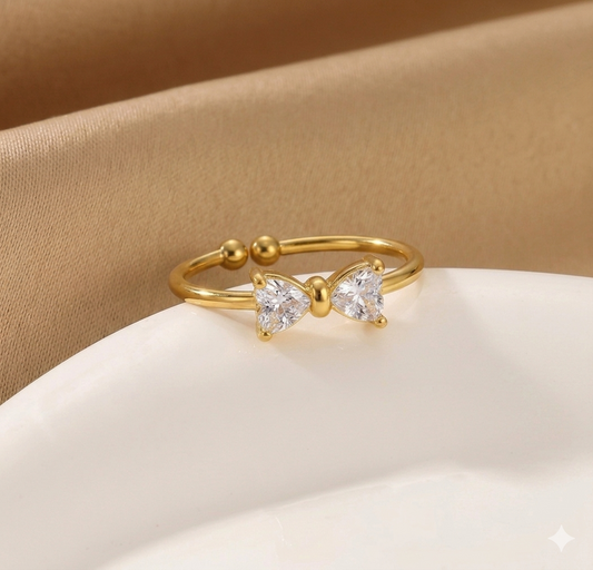 RSJ19F BOW ZIRCON Ring -  18k Gold PVD plated 316  stainless steel - Anti tarnish