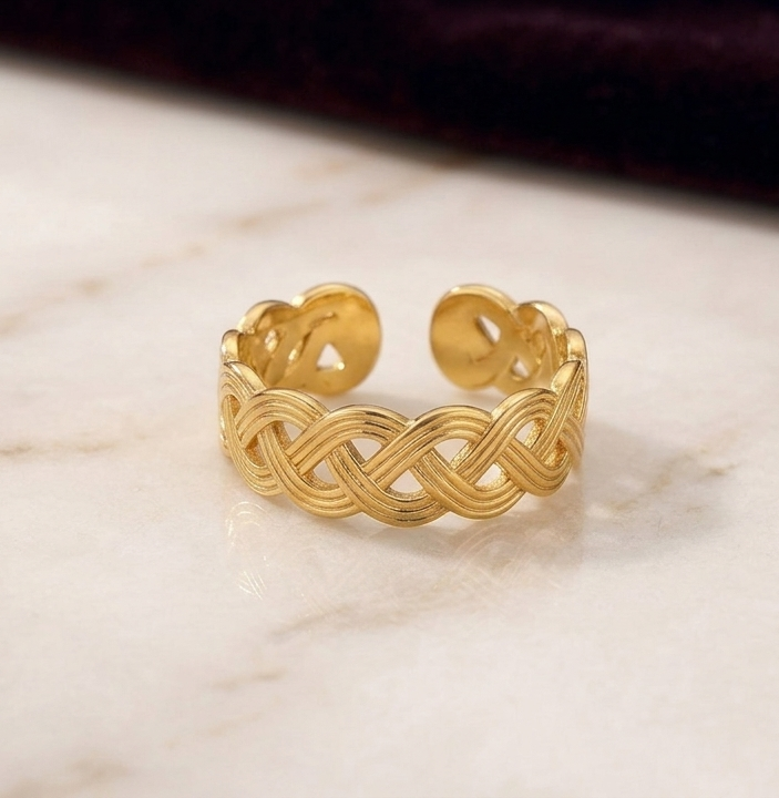 RSJ21D crossed texture Adjustable Ring -  18k Gold PVD plated 316  stainless steel - Anti tarnish