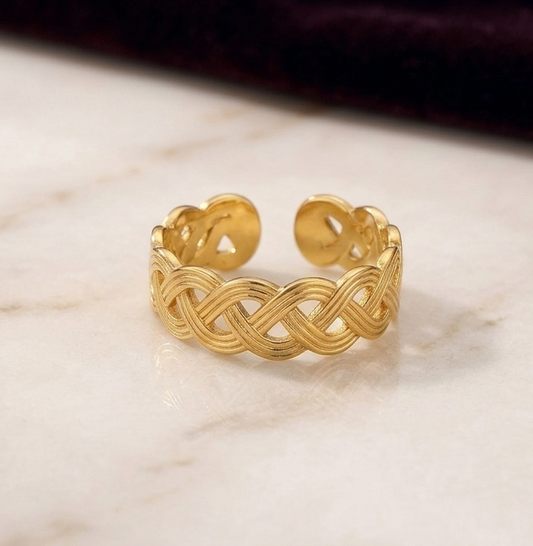 RSJ21D crossed texture Adjustable Ring -  18k Gold PVD plated 316  stainless steel - Anti tarnish