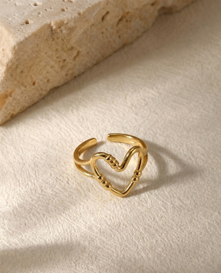 RSJ23A Textured Heart Adjustable Ring -  18k Gold PVD plated 316  stainless steel - Anti tarnish