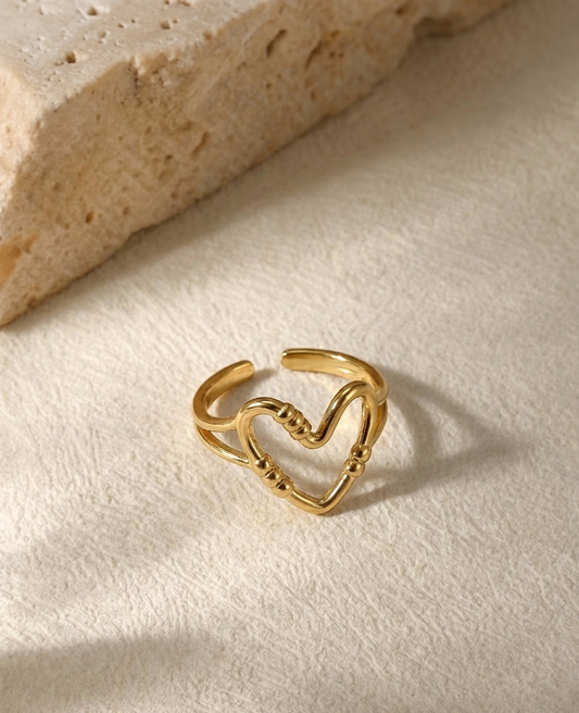 RSJ23A Textured Heart Adjustable Ring -  18k Gold PVD plated 316  stainless steel - Anti tarnish