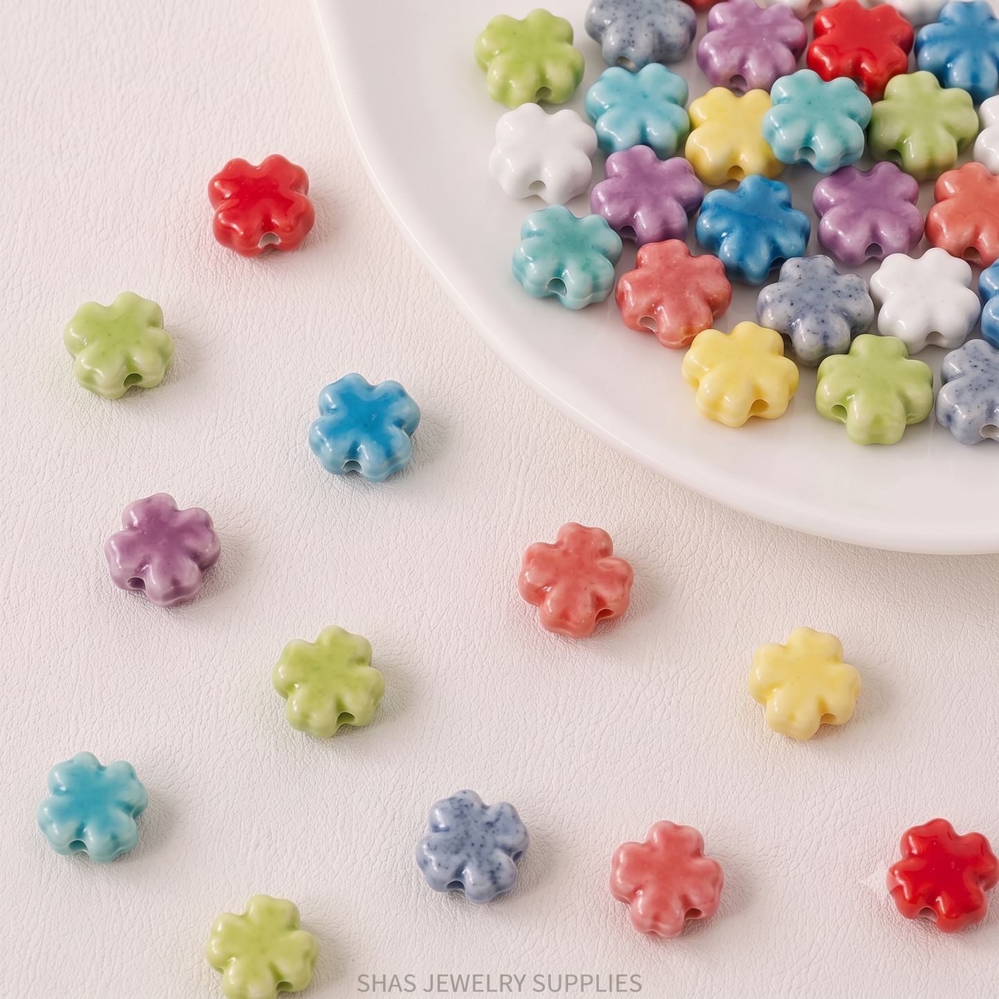 PCB08 Clover Electroplated Ceramic Bead ( 1 pc ) Porcelian Ceramic