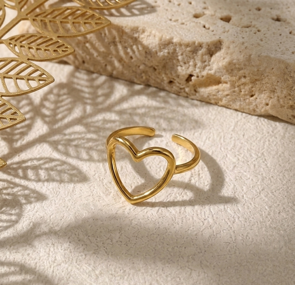 RSJ22F Heart Adjustable Ring -  18k Gold PVD plated 316  stainless steel - Anti tarnish