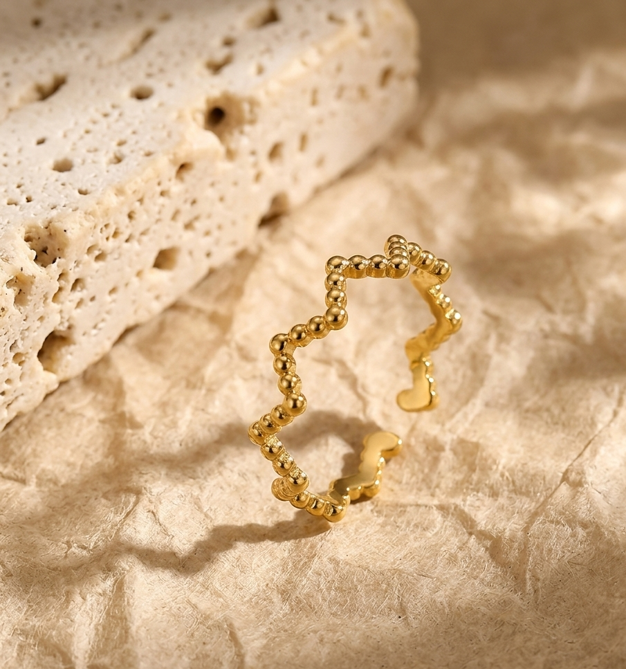 RSJ23G WAVE Adjustable Ring - 18K Gold PVD plated 316  stainless steel - Anti tarnish