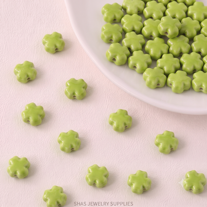 PCB08 Clover Electroplated Ceramic Bead ( 1 pc ) Porcelian Ceramic