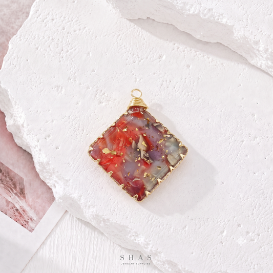RFC02J Diamond Red Purple Resin Pendant Charm ( 1 pc )