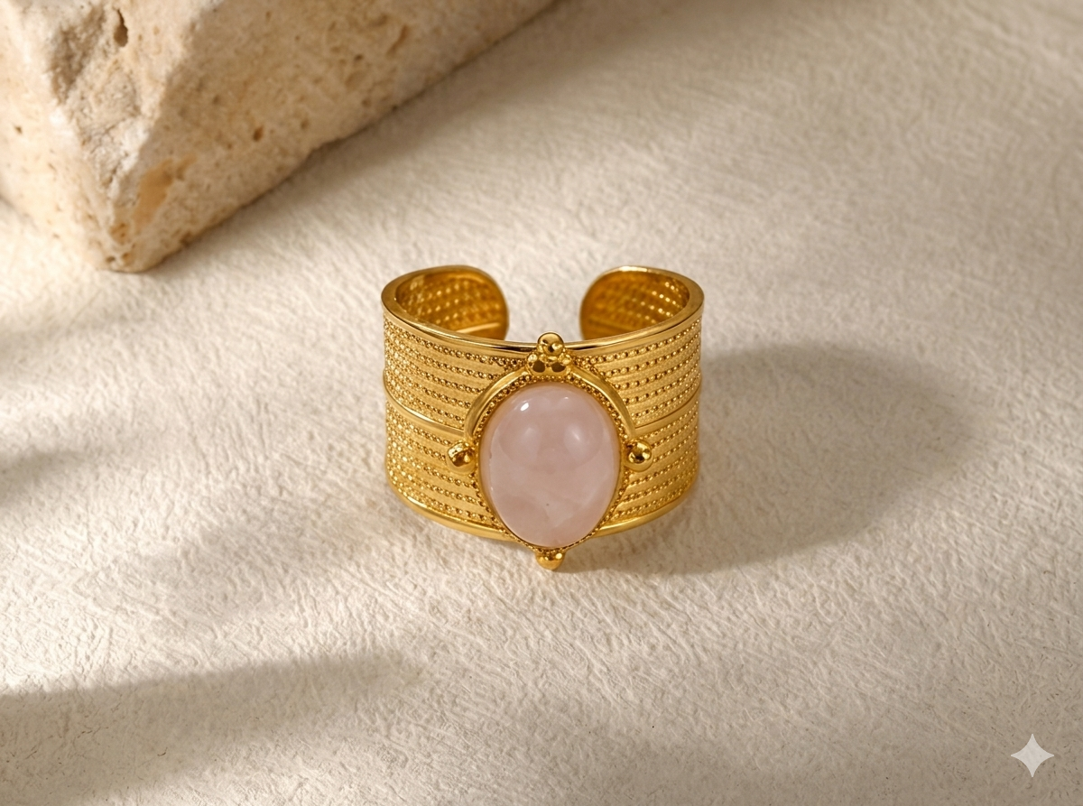 RSJ23B STONE Adjustable Ring -  18k Gold PVD plated 316  stainless steel - Anti tarnish