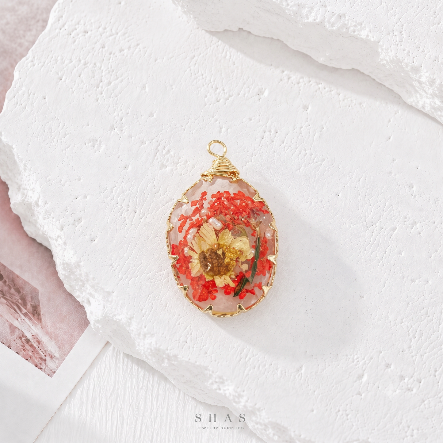 RFC02H Red Yellow Resin Flower Pendant Charm ( 1 pc )