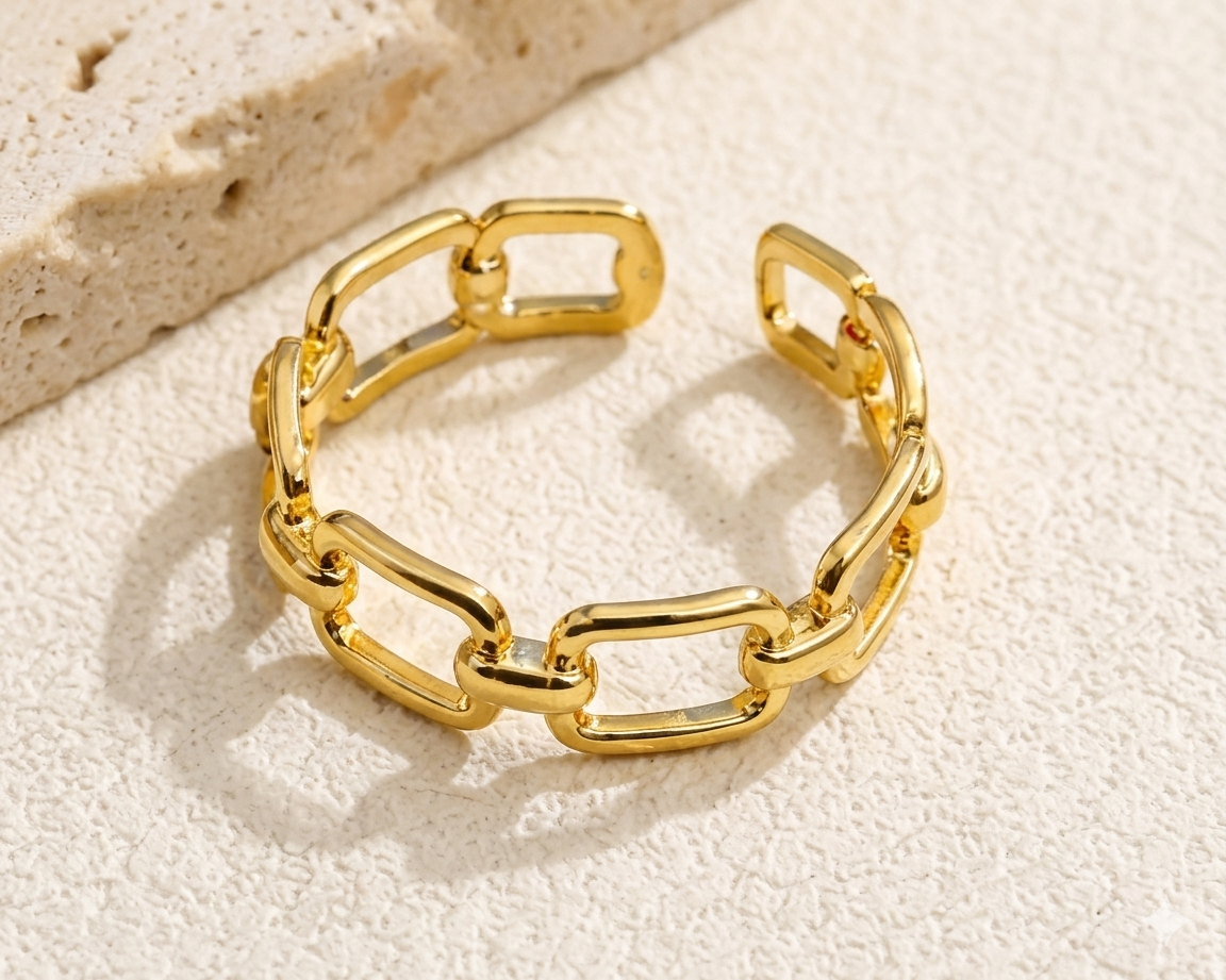 RSJ20G CHAIN Adjustable Ring -  18k Gold PVD plated 316  stainless steel - Anti tarnish