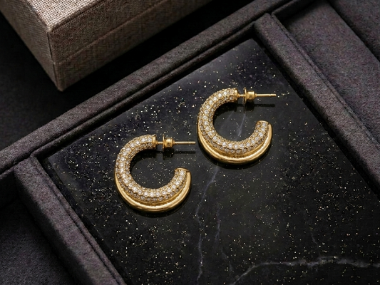 ESJ20C ZIRCON SEMI CIRCLE EARRING - 18K GOLD PVD plated 316 stainless steel - Anti tarnish