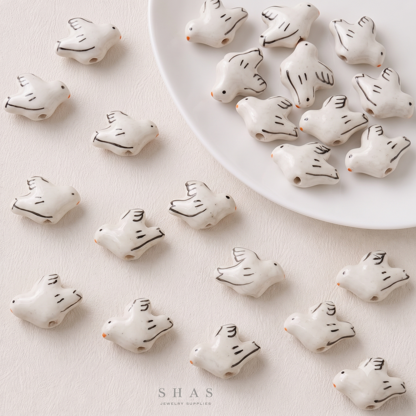 PCB10C Pigeon Hand-Painted Ceramic Bead ( 1 pc ) Porcelian Ceramic