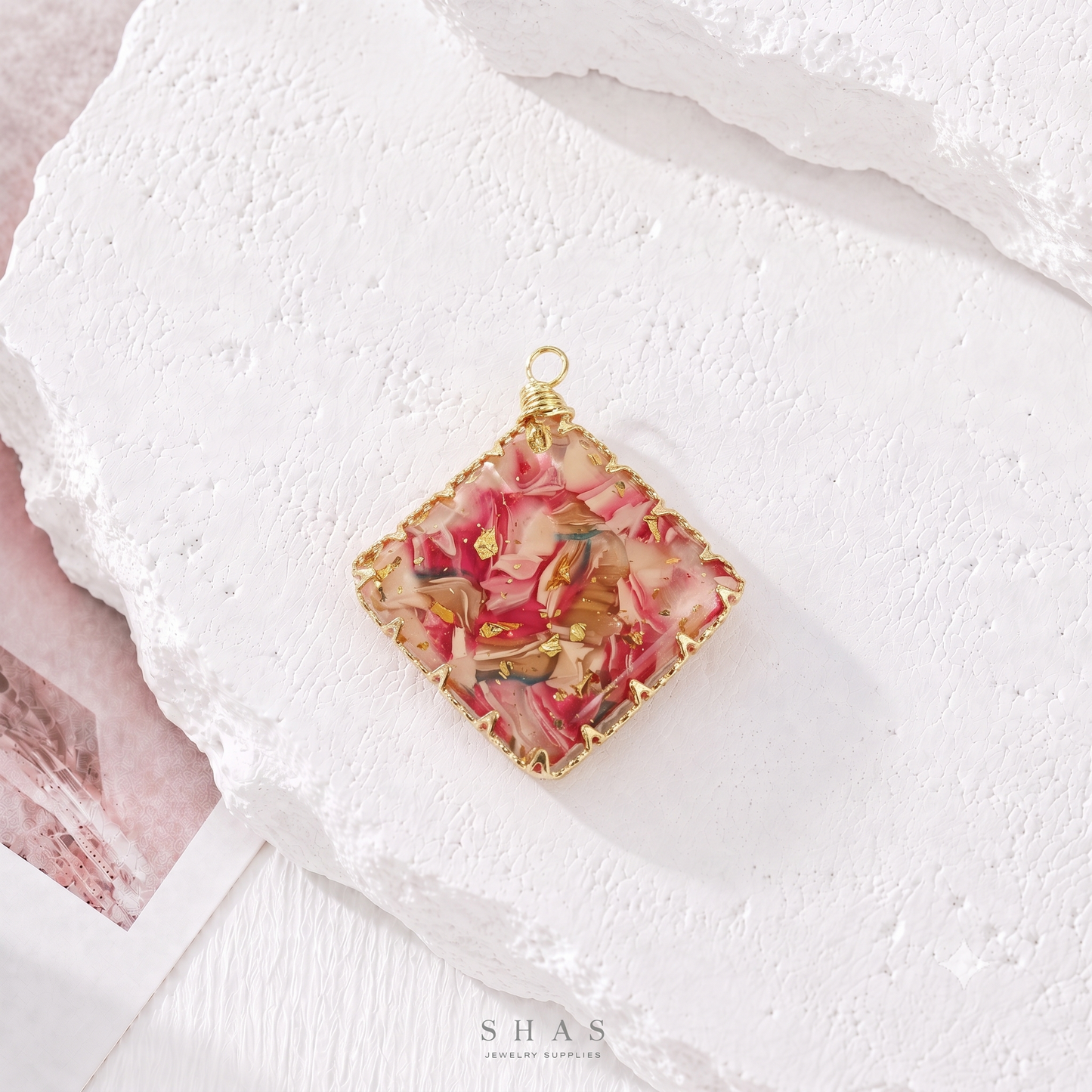 RFC02K Diamond Pink Resin Pendant Charm ( 1 pc )