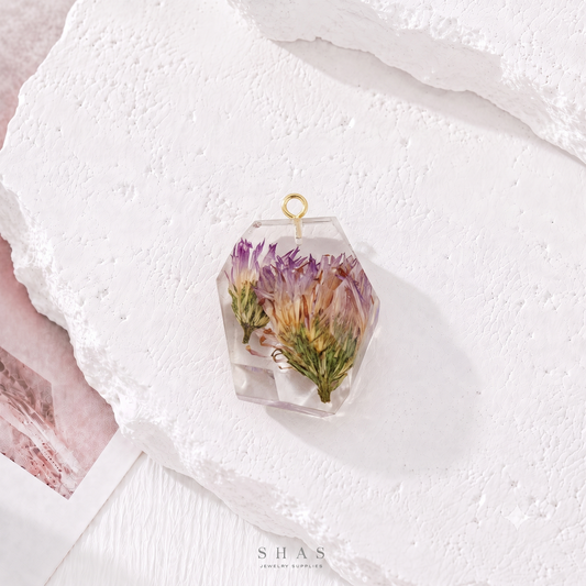 RFC03B Purple Hexagonal Resin Flower Pendant Charm ( 1 pc )