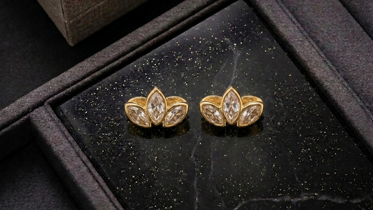 ESJ20G LIGHT PINK ZIRCON LEAF EARRING - 18K GOLD PVD plated 316 stainless steel - Anti tarnish