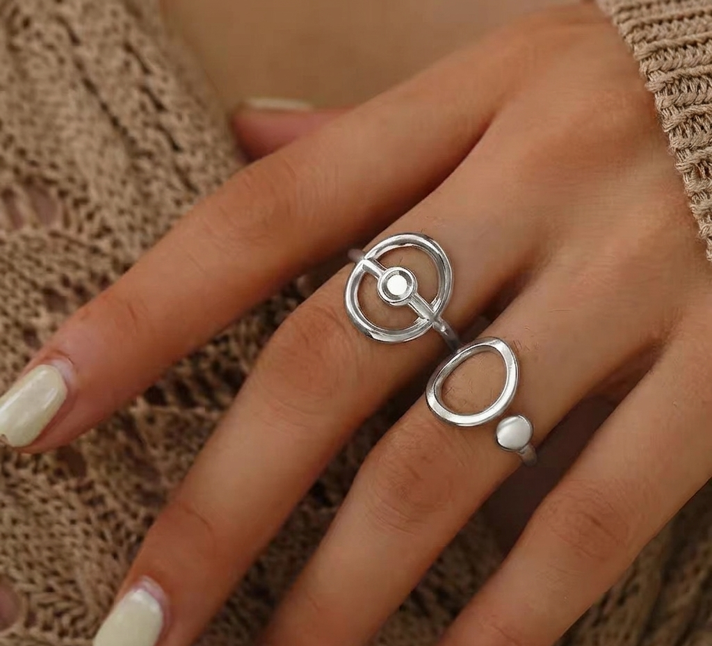 RSJ23E COMBO Adjustable Ring -  SLIVER PVD plated 316  stainless steel - Anti tarnish