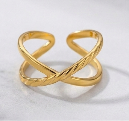 RSJ21B Crossed Textured Adjustable Ring -  18k Gold PVD plated 316  stainless steel - Anti tarnish